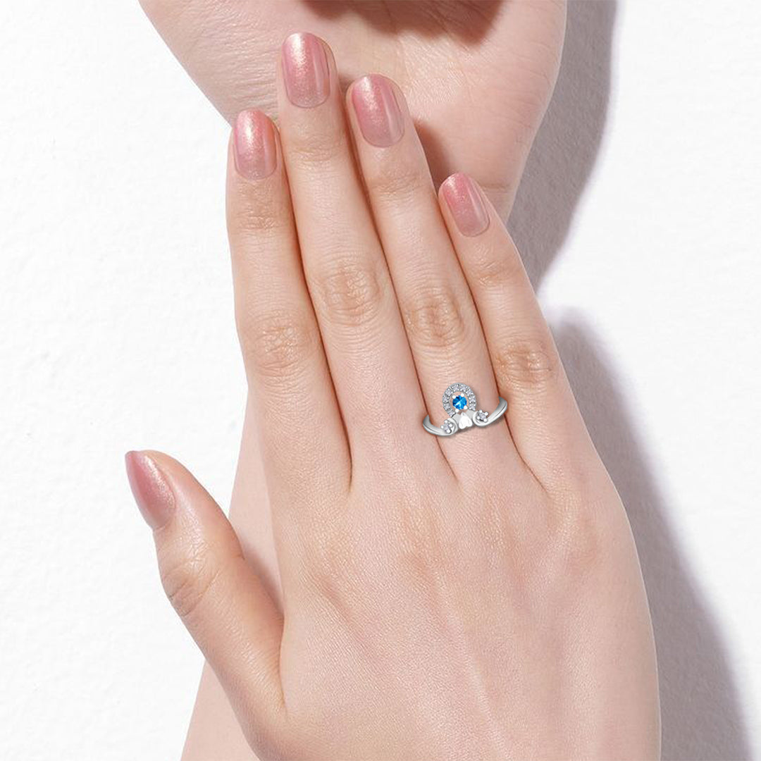Royal Silver Crown Ring with Blue Heart Stone – Grace, Elegance & Power Combined