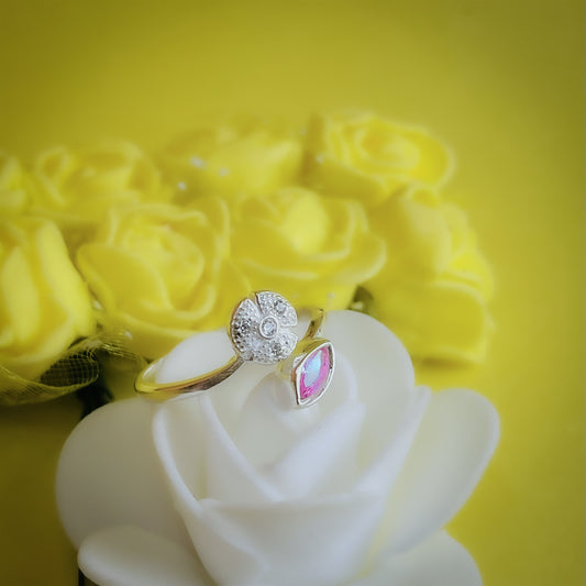 Elegant Silver Floral Ring with Pink Stone
