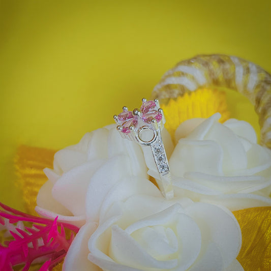 Silver Flower Ring with Pink Stones – Elegant Women’s Jewelry
