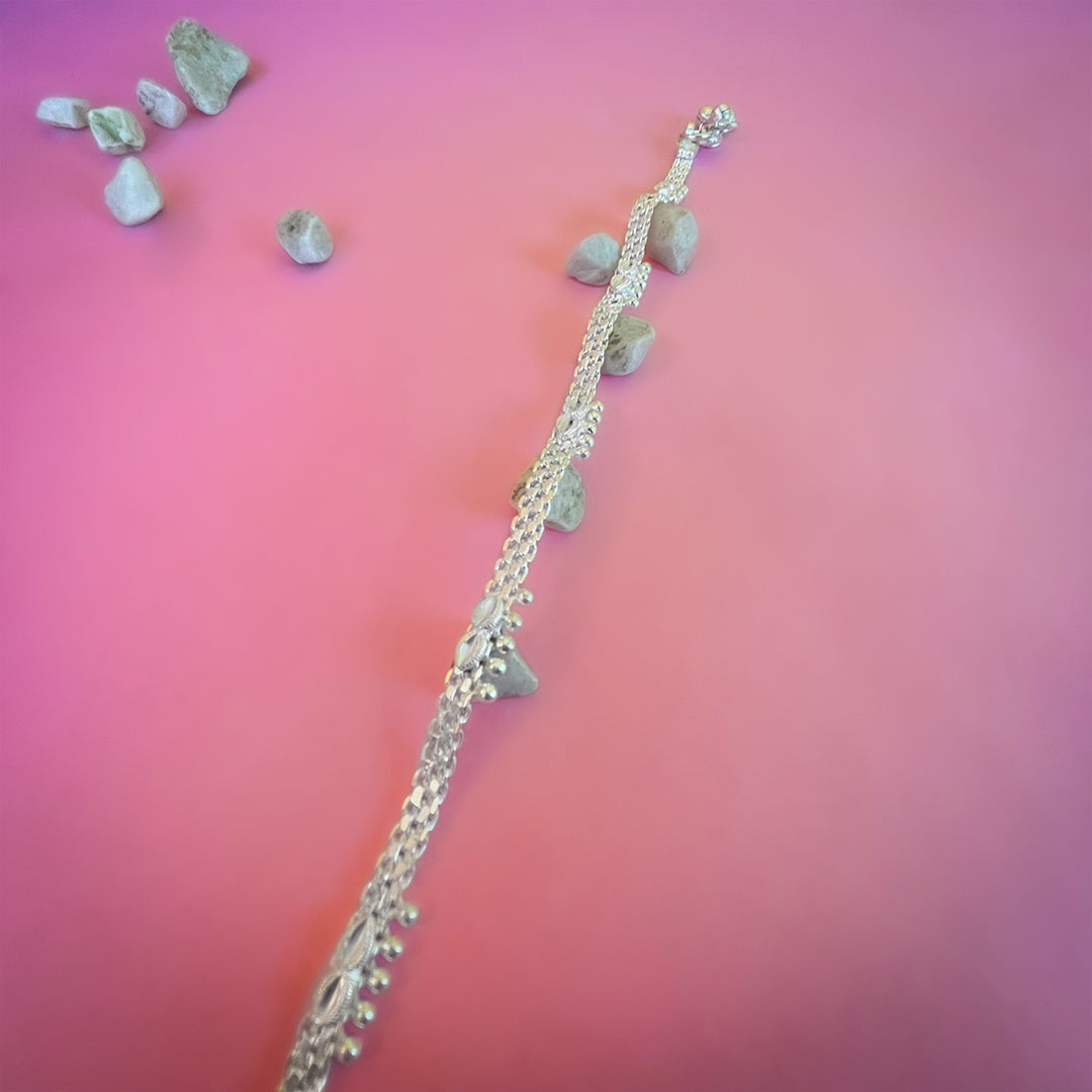 Silver Payal(Anklet) with Floral Design