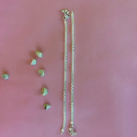 Silver Payal(Anklet) with Pink Stone Detailing