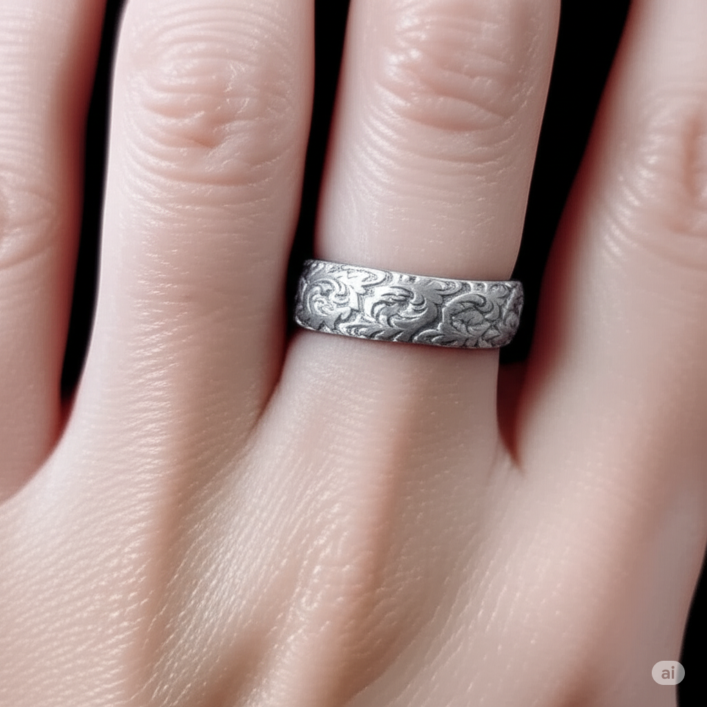 Men’s Carved Matte Silver Ring