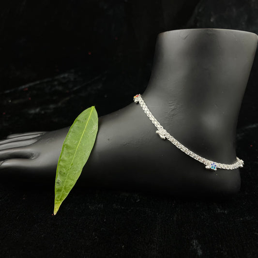 Silver Payal(Anklet) with flower design