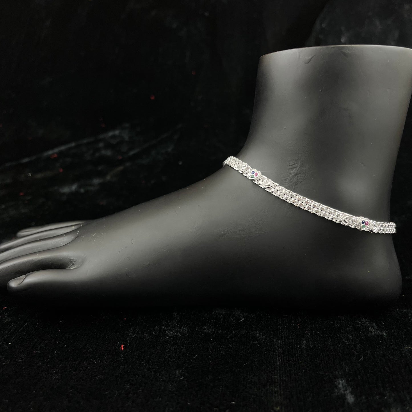 Silver Payal(Anklet) with Heart Design
