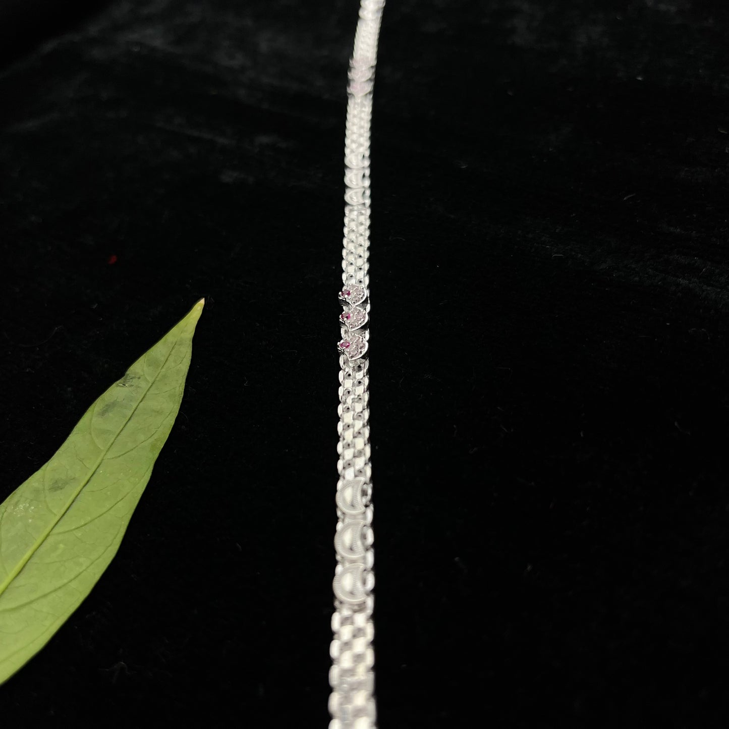 Silver Payal(Anklet) with Pink Stone Detailing