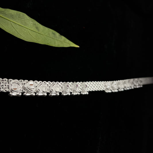 Silver Payal(Anklet) with Heart Shaped Design and Gem Accents