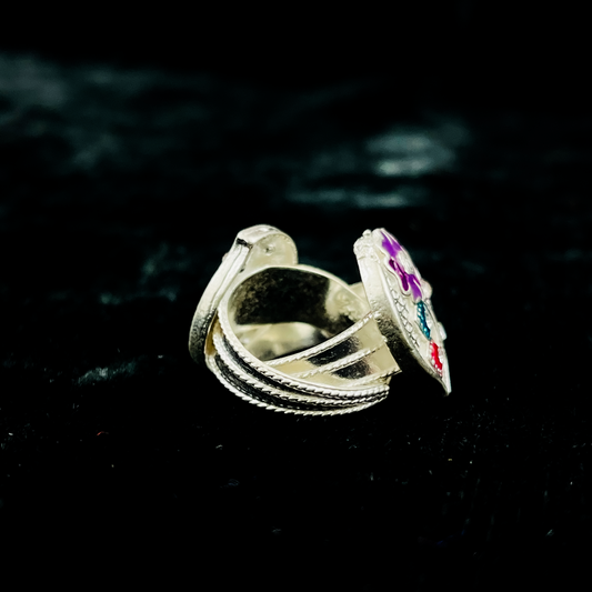 Silver Toe Ring With Flowers And Leaf Design