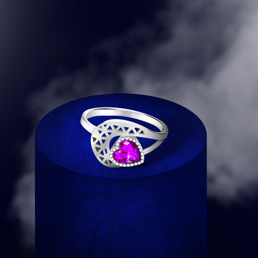 Elegant Silver Heart Ring with Pink Stone – Delicate & Designer Jewelry for Women
