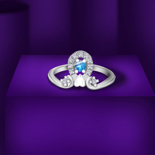 Royal Silver Crown Ring with Blue Heart Stone – Grace, Elegance & Power Combined