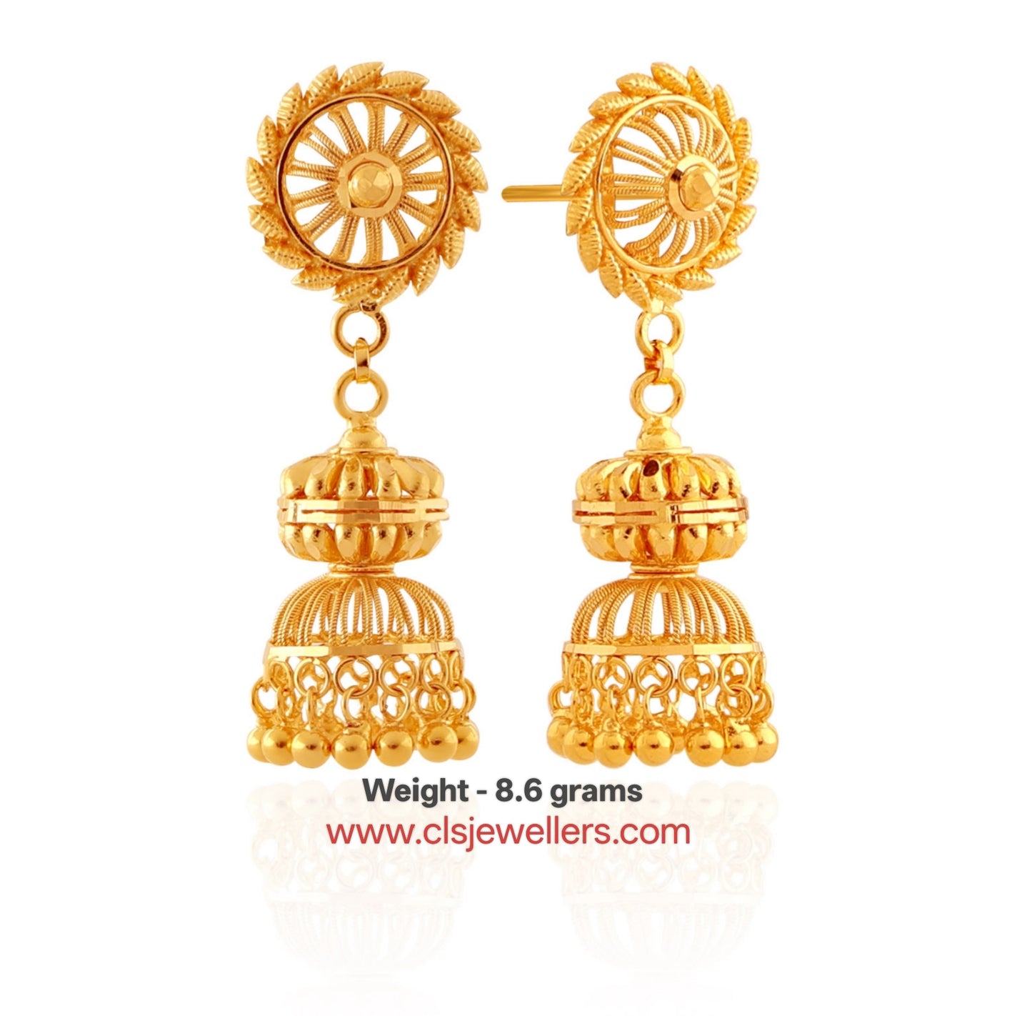 22K Gold Designer Double-Layer Jhumka Earrings for Women | Traditional Filigree Hanging Jhumki | 8.6 Gram