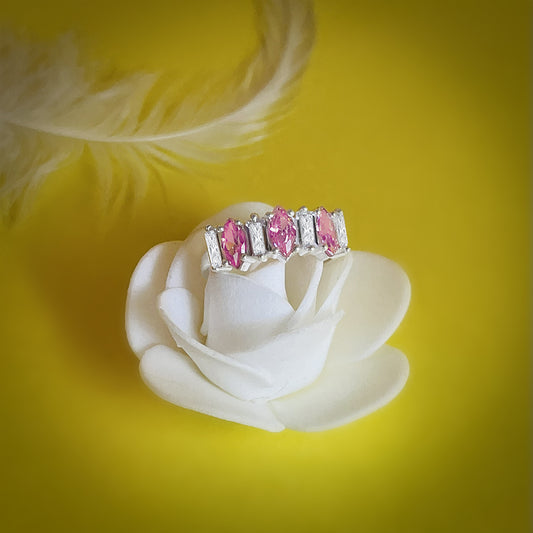 Stylish Silver Ring with Pink and American Diamond Stones