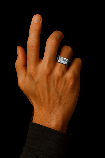 Men's Silver Geometric Diamond-Cut Ring – Bold & Modern Statement Jewelry