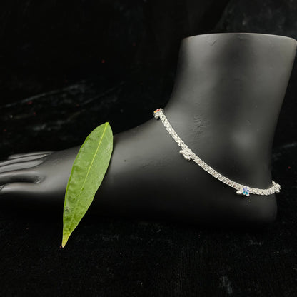 Silver Payal(Anklet) with flower design