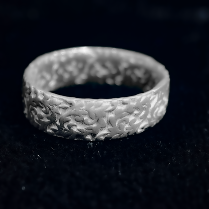 Men’s Carved Matte Silver Ring