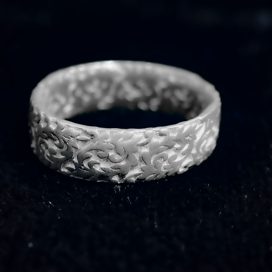 Men’s Carved Matte Silver Ring