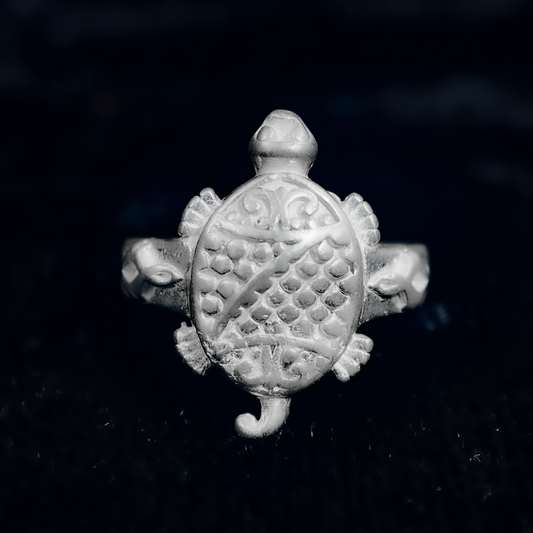 Tortoise Ring With Antique Flower and Dot Design For Men and Women