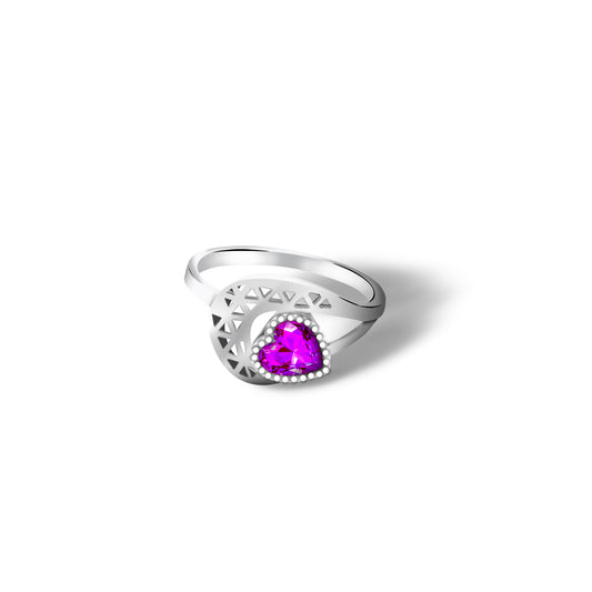 Elegant Silver Heart Ring with Pink Stone – Delicate & Designer Jewelry for Women