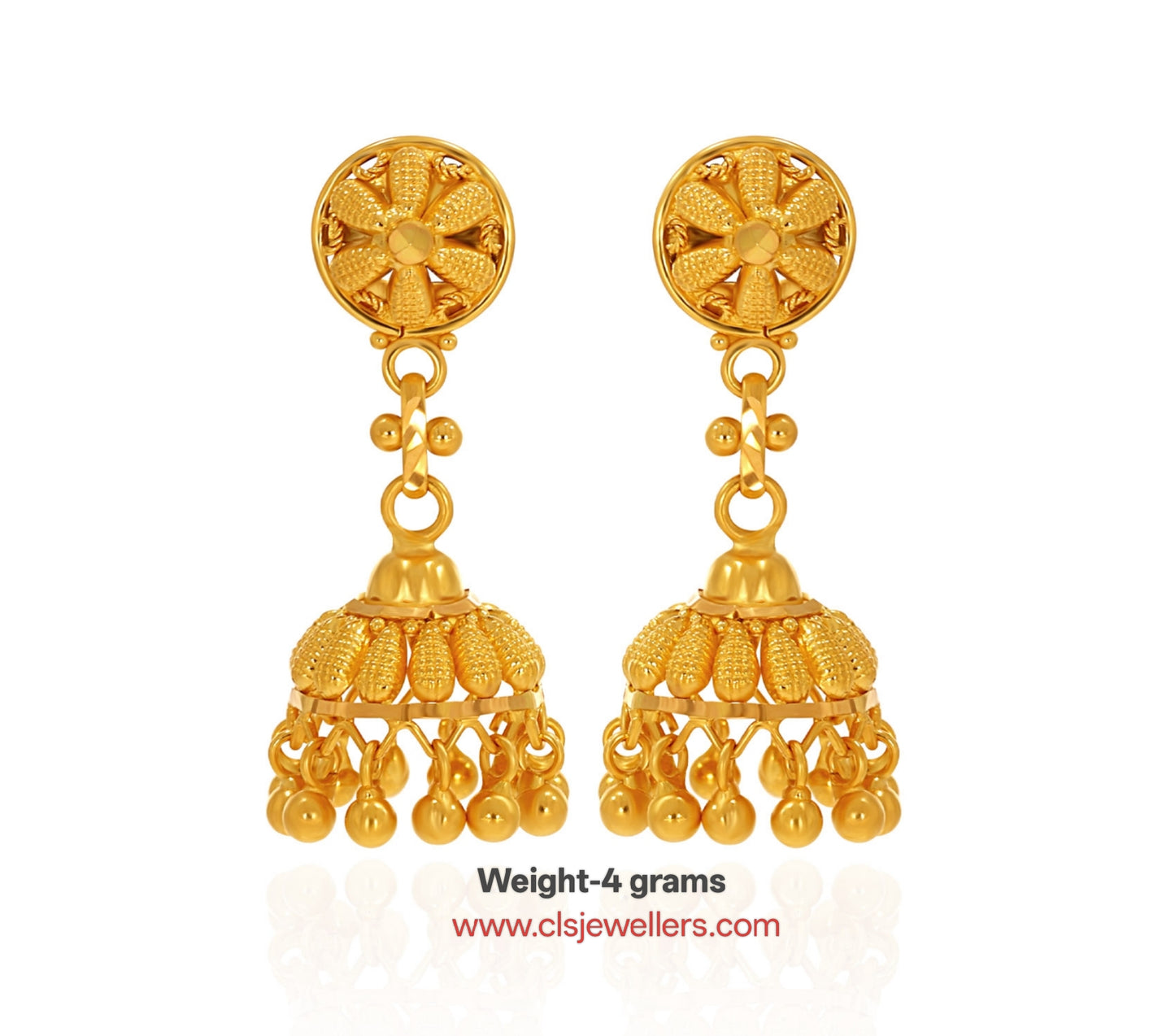22K Gold Traditional Floral Jhumka Earrings for Women | Lightweight Hanging Jhumki | 4 Gram
