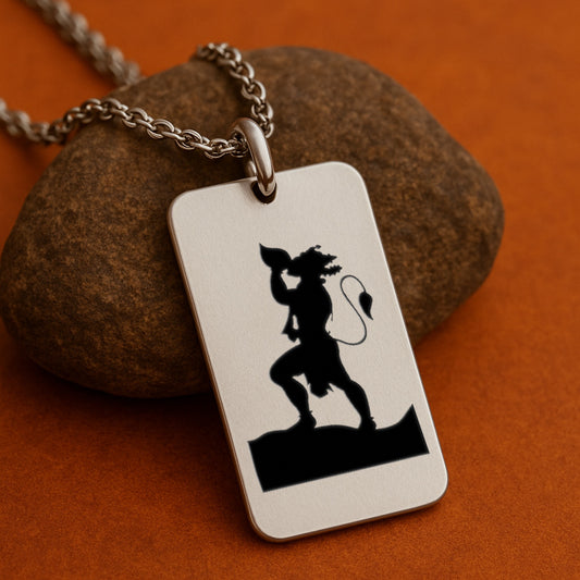 Hanuman Ji Silver Pendant – Rectangular with Fine Engraving